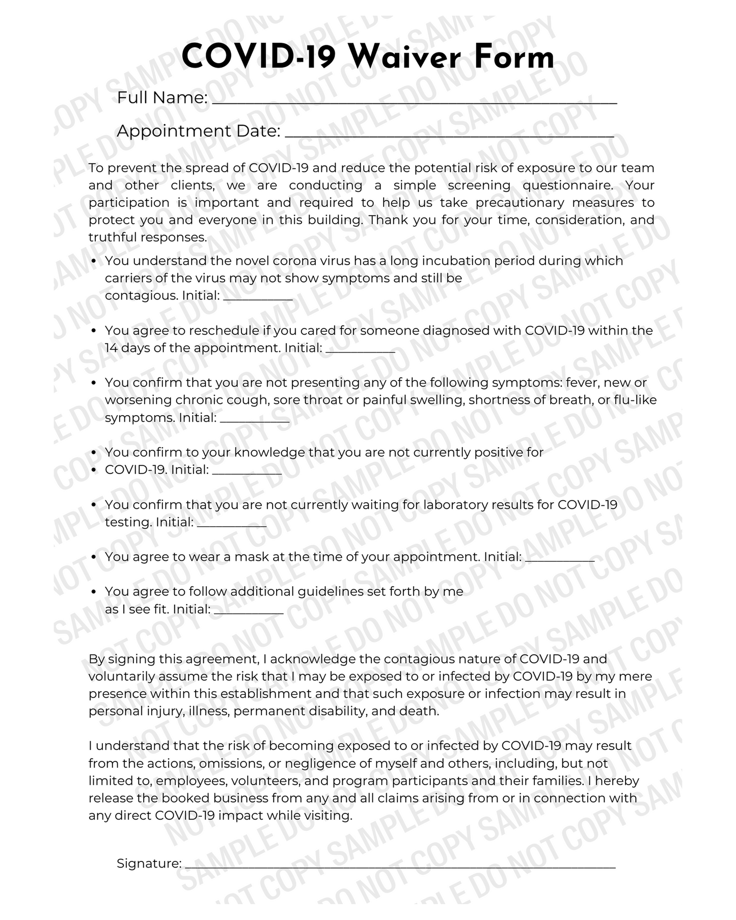 COVID-19 Waiver Form
